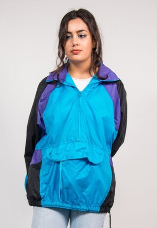 90'S VINTAGE BLUE QUARTER ZIP CAGOULE JACKET