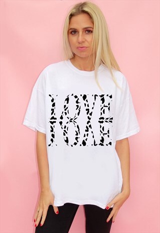 WHITE T-SHIRT WITH LEOPARD PRINT LOVE SLOGAN