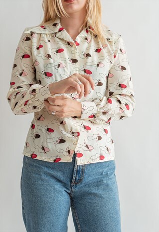 VINTAGE 70S FUNKY PATTERNED BOHO SHIRT ARROW COLLAR