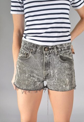 VINTAGE LEVI'S 505 DISTRESSED ACID WASH GREY SHORTS