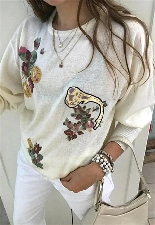 VINTAGE 80S BOHO FLORAL EMBROIDERED COUNTRYSIDE JUMPER