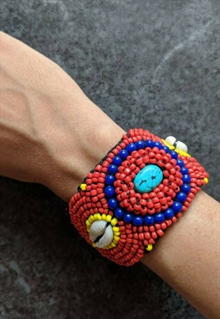 JUHLA BOHEMIAN BEADED BRACELET COWRIE SHELL TURQUOISE STONE