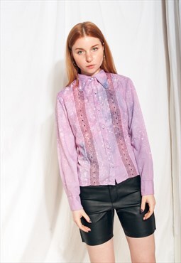 Vintage Dagger Shirt 70s Reworked Lace Purple Tie-dye Blouse