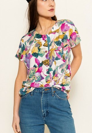 VINTAGE 90S PURPLE FLORAL BLOUSE