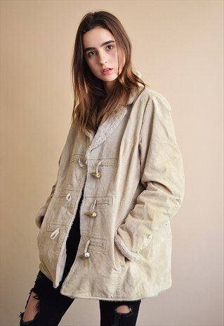 90'S RETRO GENUINE SUEDE SHERPA SHEARLING FAUX FUR JACKET
