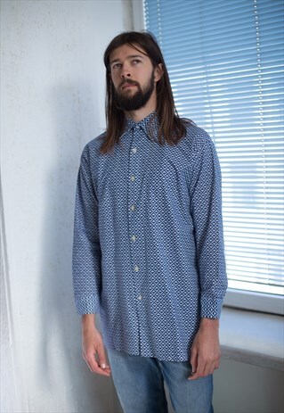 VINTAGE 70'S BLUE/WHITE PATTERNED SHIRT