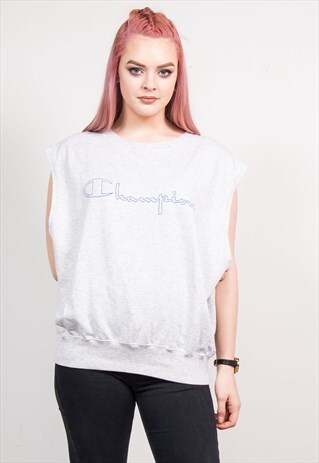 90'S CHAMPION GREY SLEEVELESS JERSEY SWEATSHIRT TOP