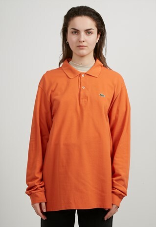 VINTAGE ORANGE LACOSTE LONG SLEEVE POLO SHIRT TOP