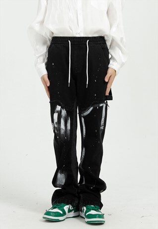 KALODIS SPLASHED INK ELASTIC WAIST CASUAL JEANS