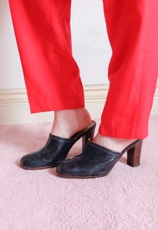 VINTAGE 60S DARK BLUE LEATHER MULES