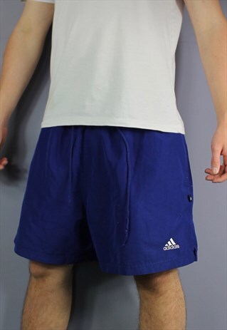 VINTAGE ADIDAS SHORTS IN BLUE WITH POCKETS, EMBROIDERED LOGO