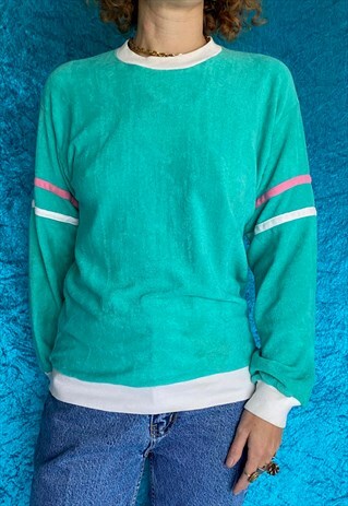 VINTAGE TURQUOISE FLANNEL OR TOWELLING SWEATSHIRT