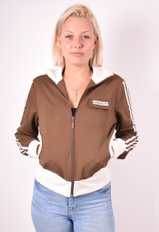 ADIDAS WOMENS VINTAGE TRACKSUIT TOP JACKET MEDIUM BROWN 90S