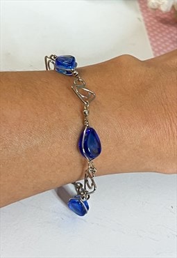 Y2K Silver and Colbalt Blue Glass Bracelet