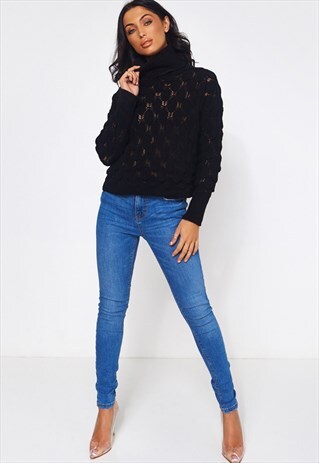 BLACK POLO NECK JUMPER