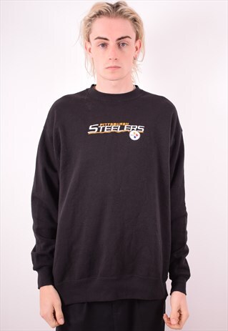 NFL MENS VINTAGE STEELERS SWEATSHIRT JUMPER LARGE BLACK 90S