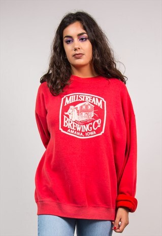 VINTAGE 90'S MILLSTREAM BREWING IOWA USA RED SWEATER JUMPER