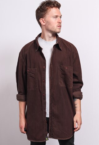 VINTAGE CORDUROY CORD SHIRT BROWN