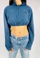 VINTAGE SIZE L NORTH FACE REWORK CROP SWEATSHIRT IN BLUE