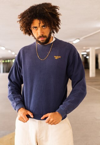 VINTAGE 90'S REEBOK SWEATSHIRT IN NAVY AND GOLD
