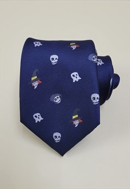 Halloween Pattern Men Tie in Blue color