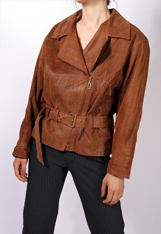 90'S VINTAGEFAUX SNAKE SKIN BELTED ROCK CHIC JACKET IN TAN