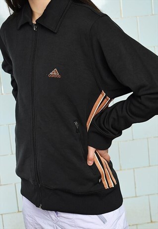 VINTAGE 90S THIN FULL ZIP ADIDAS SWEATSHIRT JUMPER BLACK