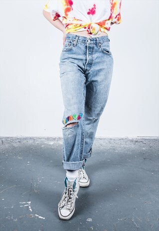 LEVI'S VINTAGE HIGH-WAISTED BLUE 501 PAINT MOM JEANS