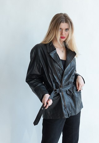 VINTAGE 80S CLASSIC BIKER JACKET WITH BELT