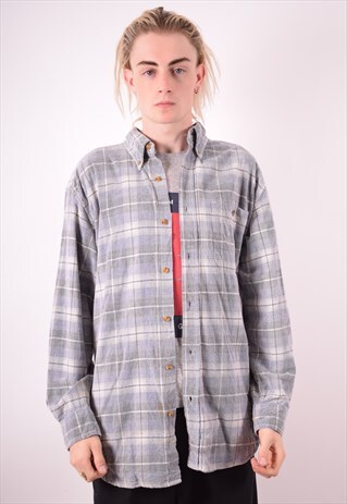 MENS VINTAGE FLANNEL SHIRT LARGE GREY CHECK 90S