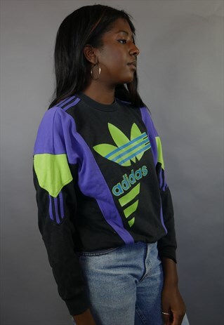 80'S PURPLE & GREEN ADIDAS ORIGINALS SPELL OUT SWEATSHIRT