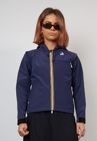 VINTAGE 90'S K-WAY PREMIUM NAVY LINED PARKA JACKET