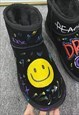 CUSTOMIZED PUNK BOOTS EMOJI PEACE SHOES IN BLACK