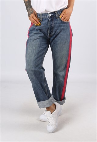 LEVIS 501'S DENIM JEANS REWORKED SIDE STRIPE UK 12 (D3AJ)