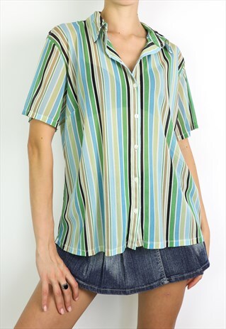 VINTAGE 90'S STRIPPED SHIRT IN MULTI GREEN Y2K