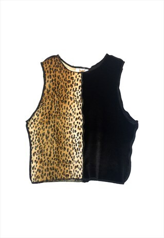 VINTAGE 90S BLACK AND LEOPARD FESTIVAL CROPPED TANK TOP