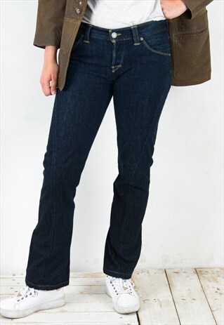 Vintage LEVI Women's Engineered Dark Bootcut Jeans Raw Denim