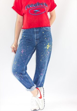VINTAGE HIGH WAIST STONEWASH PAINTED MOM JEANS