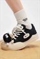 MONSTER PATCH CANVAS SHOES RETRO PLATFORM SNEAKERS WHITE