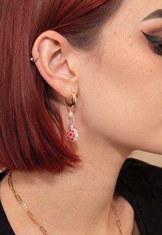 18K GOLD PLATED HAND-PAINTED BEAD EARRINGS