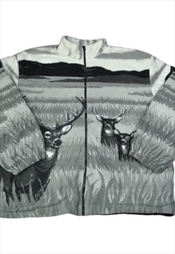 Vintage Jacket Fleece Stag Pattern Grey XXL