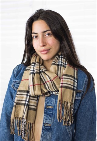 VINTAGE CHECKED PLAID SCARF 90S X 3.9