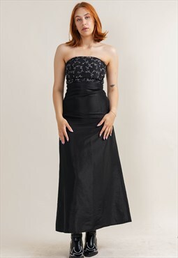 Vintage Minimal Strapless Maxi Dress with Ruched Cup Detail