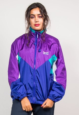 VINTAGE 90'S PURPLE COLOURBLOCK SHELL TRACKSUIT JACKET