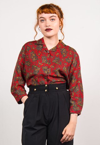 VINTAGE 90'S PASLEY PATTERN OPEN COLLAR SHIRT BLOUSE