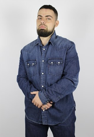 VINTAGE MENS LEVIS RED TAB DENIM BUTTON SHIRT 90S