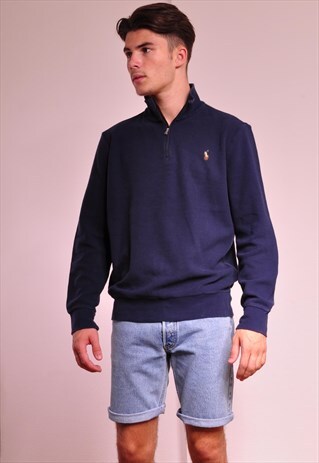 VINTAGE RALPH LAUREN 90S 1/4 ZIP NAVY SWEATER