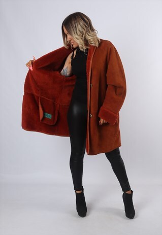 SHEEPSKIN SUEDE LEATHER SHEARLING COAT JACKET UK 18 (CWBC)