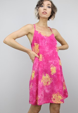 VINTAGE 90S PATTERNED SUMMER MINI SLIP DRESS