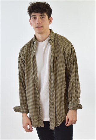 VINTAGE 90S YELLOW BLACK CHECKERED RALPH LAUREN SHIRT